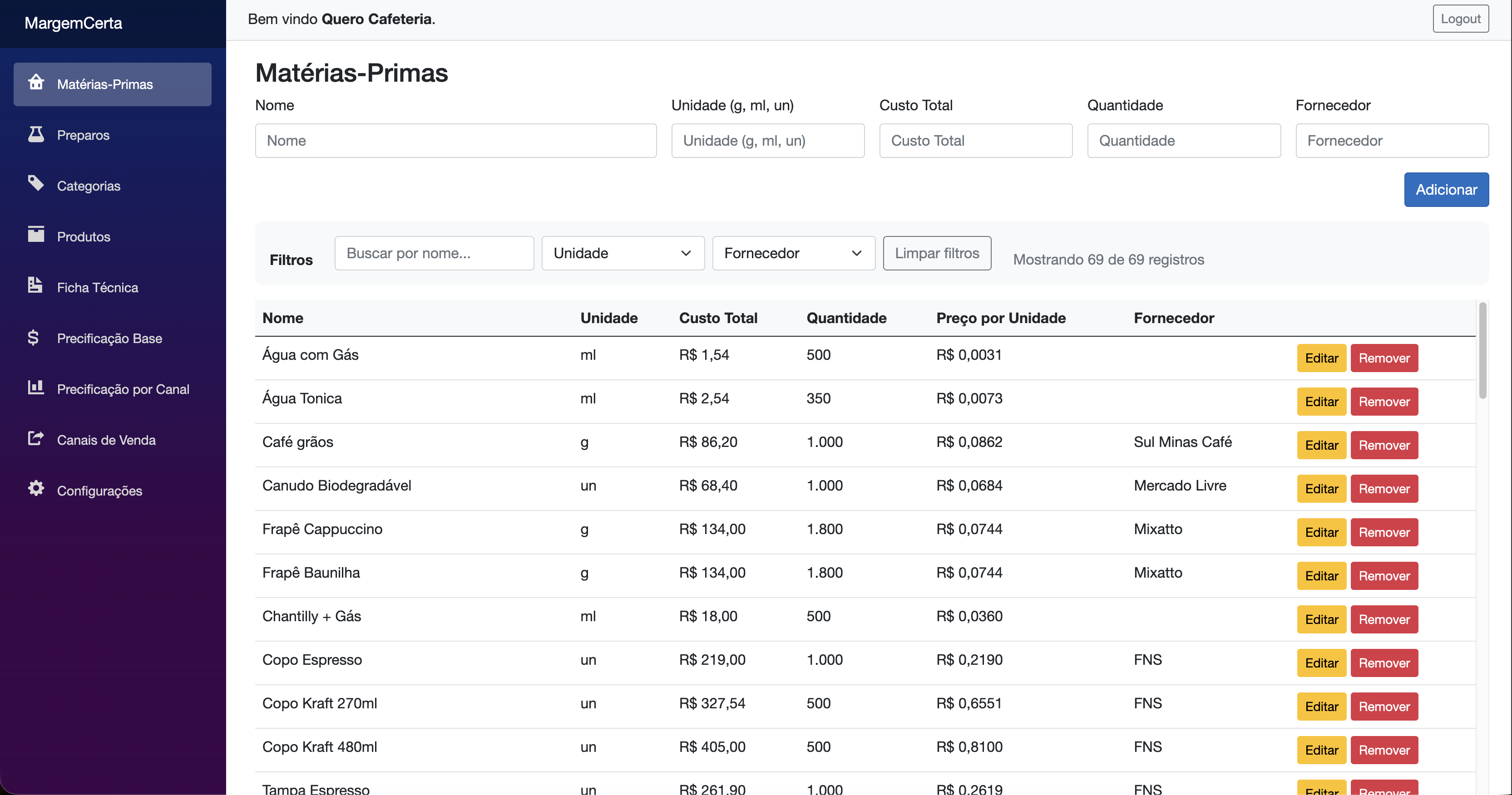 Gestão de Matérias-Primas